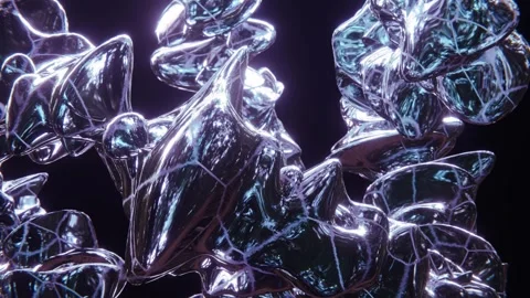 Abstract animation of a 3D spiky chrome glowing shape looking like a DNA cell Stock Footage 256085813