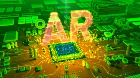 Abstract animation of "AR" text coming from a CPU Stock Footage 91381481