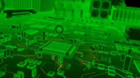 Abstract animation of "Artificial Intelligence" text coming from a CPU Stock Footage 91382043