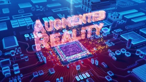 Abstract animation of Augmented Reality text coming from a CPU Stock Footage 80472303