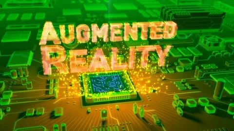 Abstract animation of "Augmented Reality" text coming from a CPU Stock Footage 91382924
