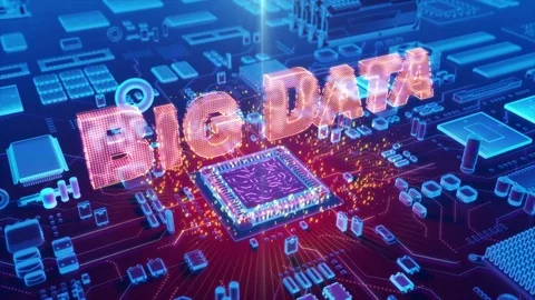 Abstract animation of Big Data text formed from a CPU Stock Footage 80472318