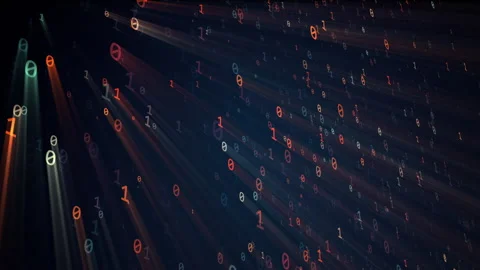 Abstract animation of binary code digits with glowing rays Stock Footage 279189147