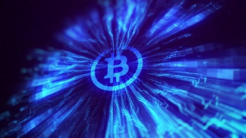 Abstract animation of Bitcoin icon in digital cyberspace. Stock Footage 152252490