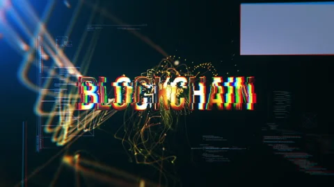 Abstract animation of Block Chain glitch text effect animation Stock Footage 270063881