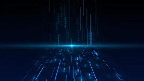 Abstract animation blue data lines flowing bright horizon point. digital speed Stock Footage 333793248