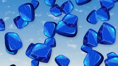Abstract Animation of Blue Gemstones Falling Through a Cloudy Sky Stock Footage 344833151