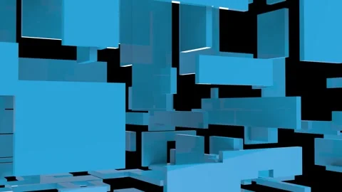 Abstract animation, blue geometric background design with moving blocks Stock Footage 307426057