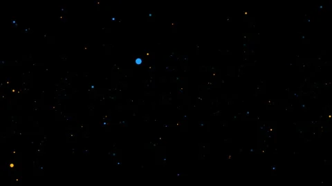 Abstract animation blue orange bokeh particles flowing on black background Stock Footage 277637232