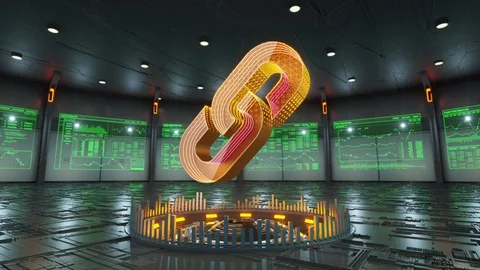 Abstract animation of chain icon in virtual cyber room Stock Footage 86874206