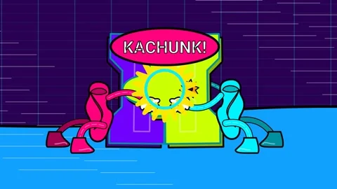 Abstract Animation Of Characters Pushing Puzzle Pieces Together With Kachunk Tex Stock-Footage 341755133