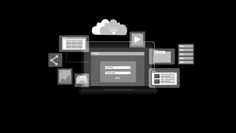 Abstract Animation of cloud computing with digital interface elements Stock Footage 317113767