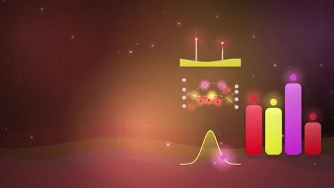 Abstract animation of data and graphs with wind turbines on a dark animated.. Stock-Footage 348169299