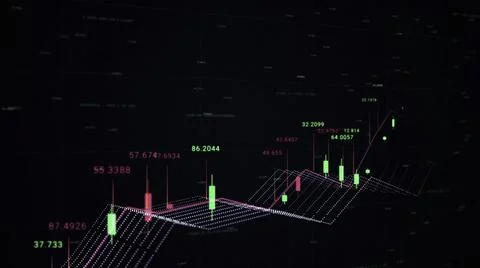 Abstract animation of digital 3d financial chart showing the rise and falling Illustrazione stock
