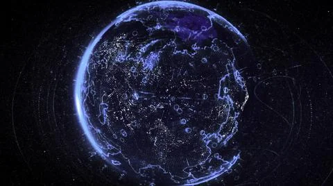 Abstract animation of digital Earth Globe rotating with digital data globe loop Stock Illustration