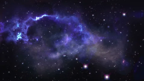 Abstract animation of a digital moon and star appears from the stars in space Stock Footage 92087655