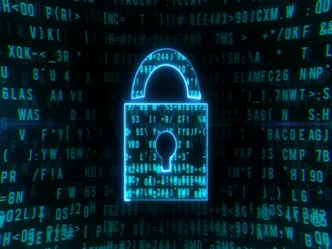 Abstract Animation Digital Padlock in Cyber Space Video stock 75771461