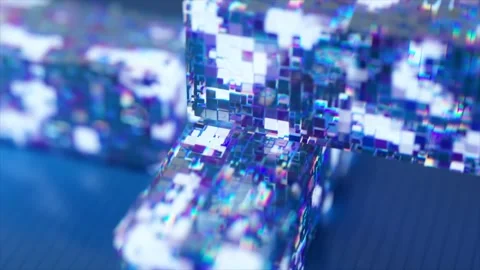 Abstract animation of a digital structure made of glowing cubic elements Stock Footage 334042741