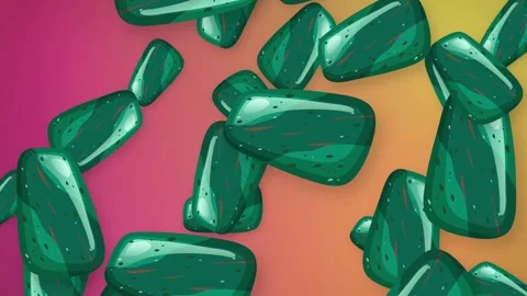 Abstract Animation of Falling Green Gemstones Over Vibrant Gradient Background Stock Footage 345037774