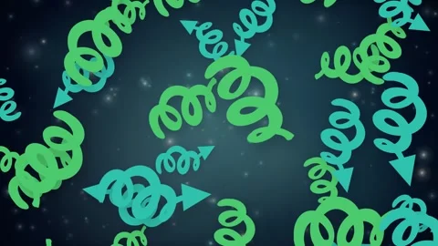 Abstract Animation of Falling Green Spiral Arrows Over Glowing Background Stock Footage 342923331