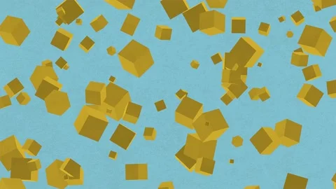 Abstract Animation of Floating Yellow Cubes on Calm Blue Background Creatin.. Stock Footage 302244919