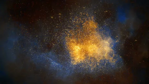 Abstract animation of flying through glowing nebulae and stars. 3d rendering Stock Footage 113703624