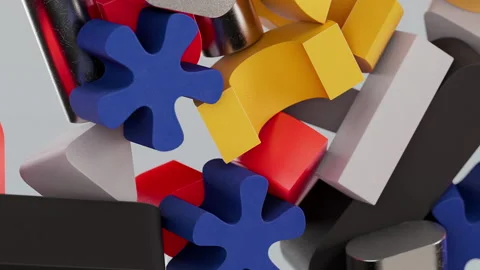 Abstract animation of geometric shapes moving on a light background close-up. 3D Stock Footage 204035809