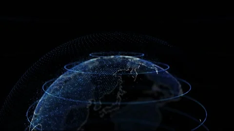 Abstract animation of global network connection by satellites. Stock Footage 219275503