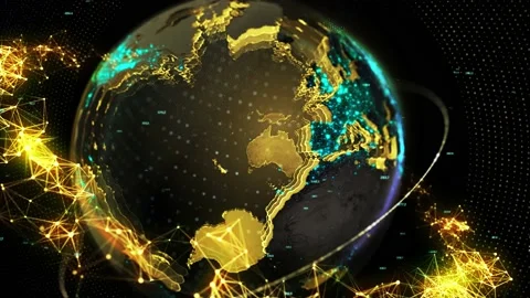 Abstract animation of globe in digital space. Data transfer and future Stock Footage 147867068