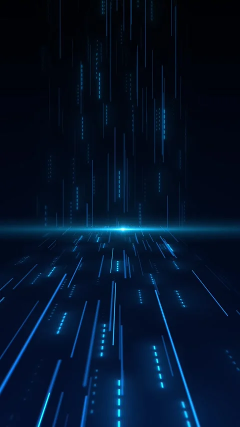 Abstract animation glowing blue data lines streaming toward horizon light Stock Footage 333793256