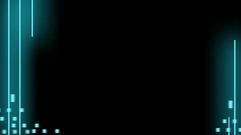 Abstract animation of glowing blue neon lines rising vertically on a black Stock Footage 340612099