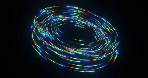 Abstract animation of glowing colorful light lines moving in a circular pattern Vidéo 337801658