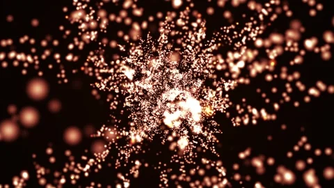 Abstract animation of glowing golden particles, dynamic particle explosion. Stock Footage 320242535