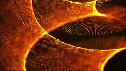 Abstract animation of glowing orange gold particles forming fluid wave Stock Footage 320241716