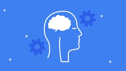 Abstract animation of a human head silhouette with a brain and rotating gea.. Stock Footage 333722360
