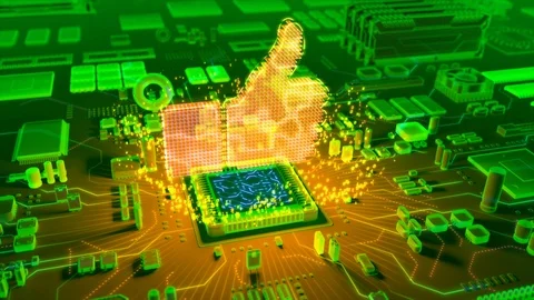 Abstract animation of Like icon coming from a CPU Vidéo 91385677