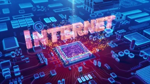 Abstract animation of Internet text coming from a CPU Stock Footage 80472367