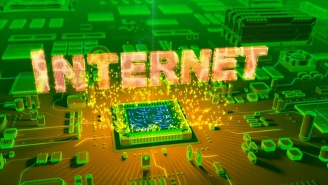 Abstract animation of "Internet" text coming from a CPU Stock Footage 91395125