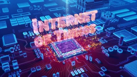 Abstract animation of Internet of Things text formed from a CPU Stock Footage 80472362
