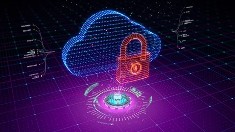 Abstract animation of locked cloud symbol formed by particles Stock Footage 84475449