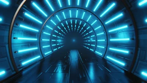 Abstract animation loop futuristic Sci Fi corridor blue neon tube lights Stock Footage