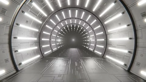 Abstract animation loop futuristic Sci Fi corridor white neon tube lights Video stock 149668060