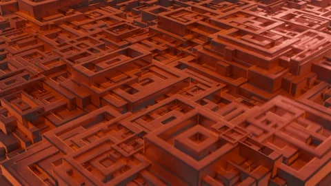 Abstract animation loop using geometry cubes. Footage. Orange colors. Stock Footage 163374090