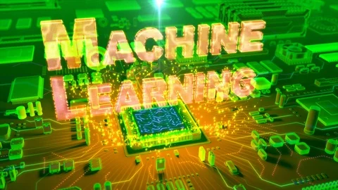 Abstract animation of "Machine Learning" text coming from a CPU Stock Footage 91384085