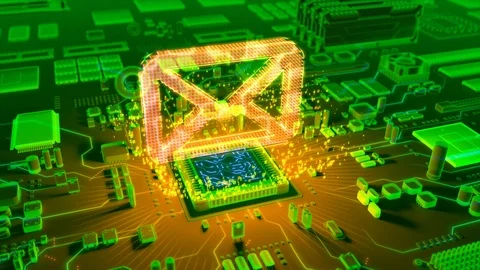 Abstract animation of Mail icon coming from a CPU Stock Footage 91384480