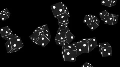Abstract Animation of Many Black Dice Falling Against Black Background Stock Footage 345197712