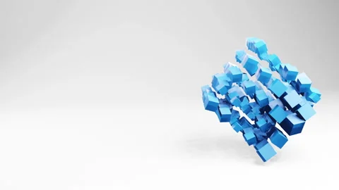 Abstract animation motion graphics with cubes in white light studio, video Video stock 265059428