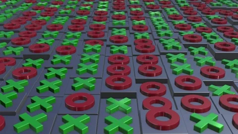 Abstract animation of moving 3D blocks with green cross marks and red circles Stock Footage 255504350