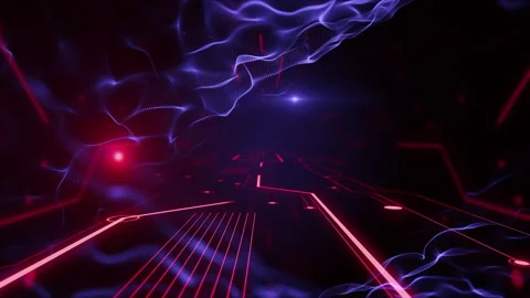 Abstract animation of neon, glowing light lasers and waves bouncing around and Stock Footage 132851329