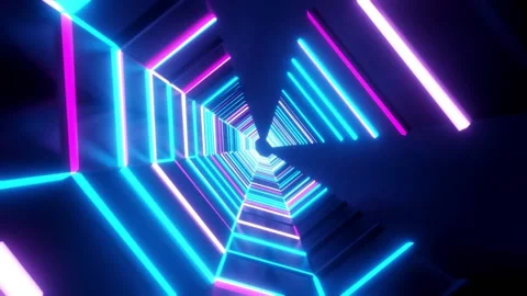 Abstract animation of neon glowing light tubes in a sci fi scenario Stock Footage 170566611